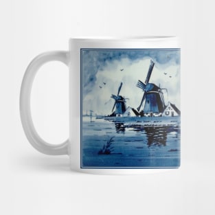 Dutch Blue Delft Windmills Vintage Print Mug